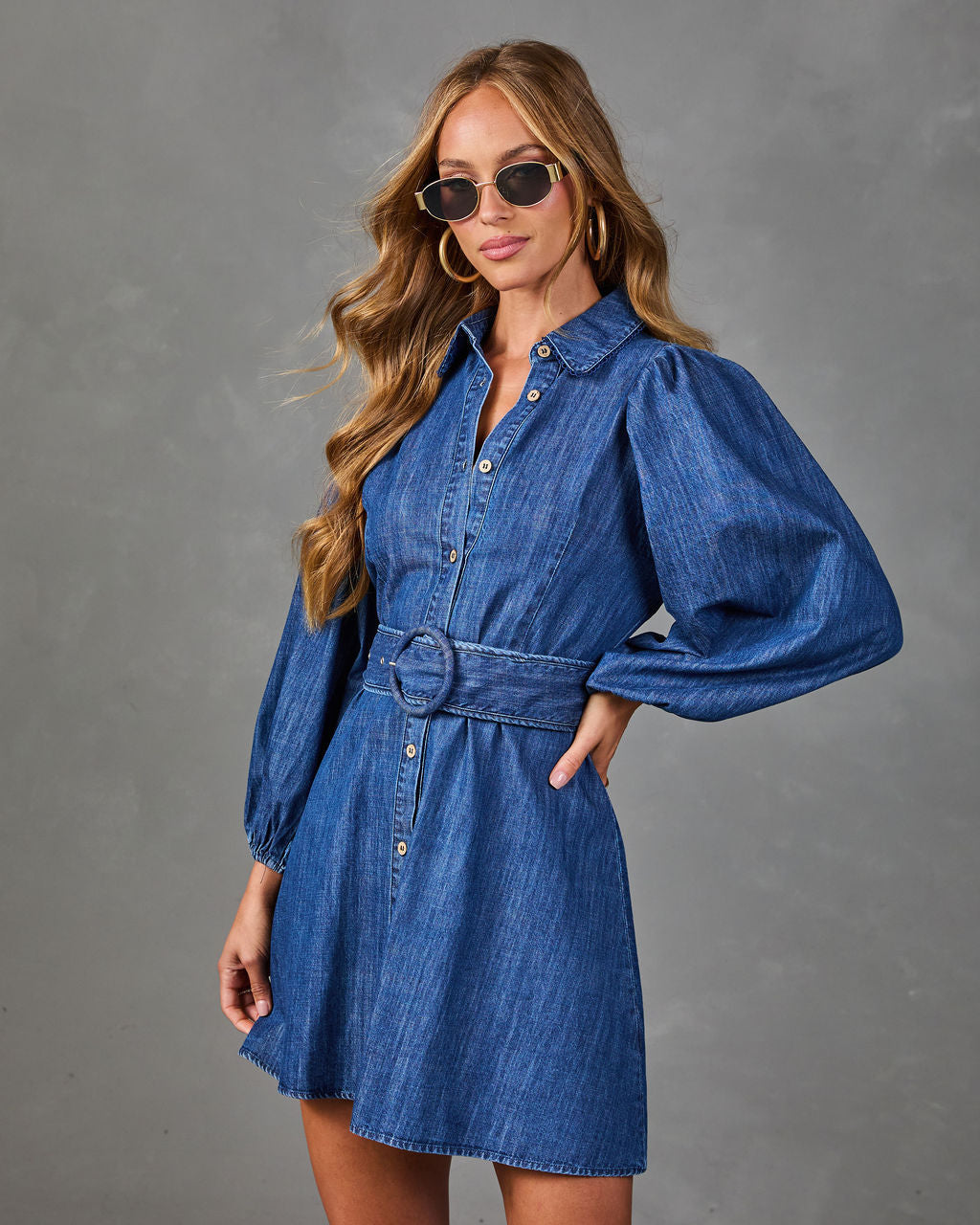 Larisa Belted Denim Mini Dress