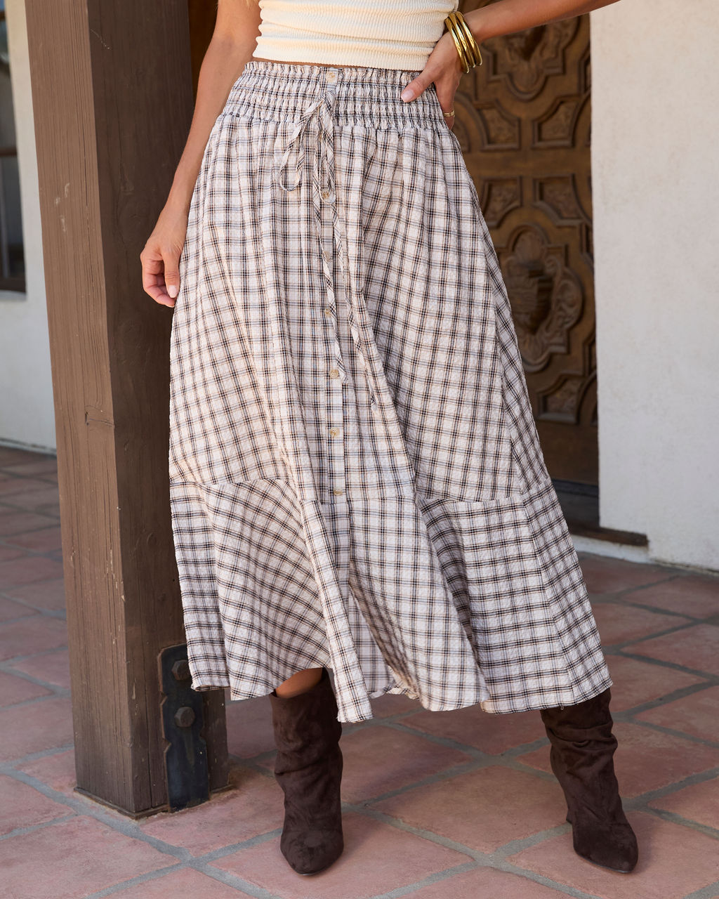 Almost Noon Plaid Midi Skirt