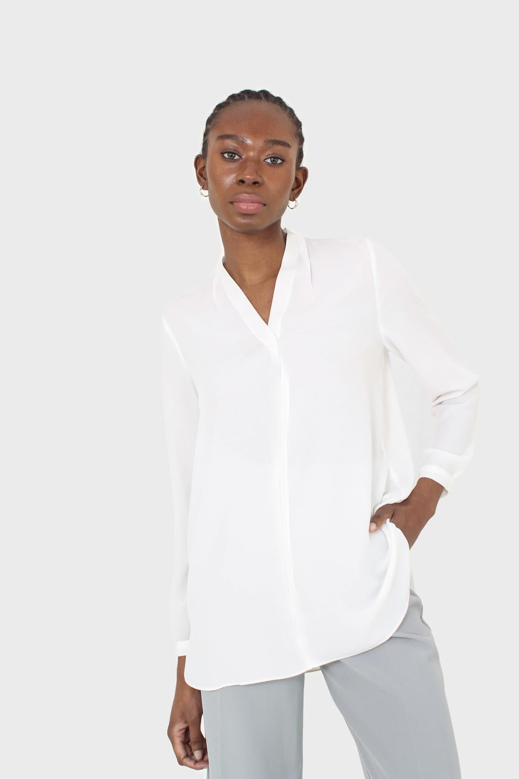 White classic deep V blouse
