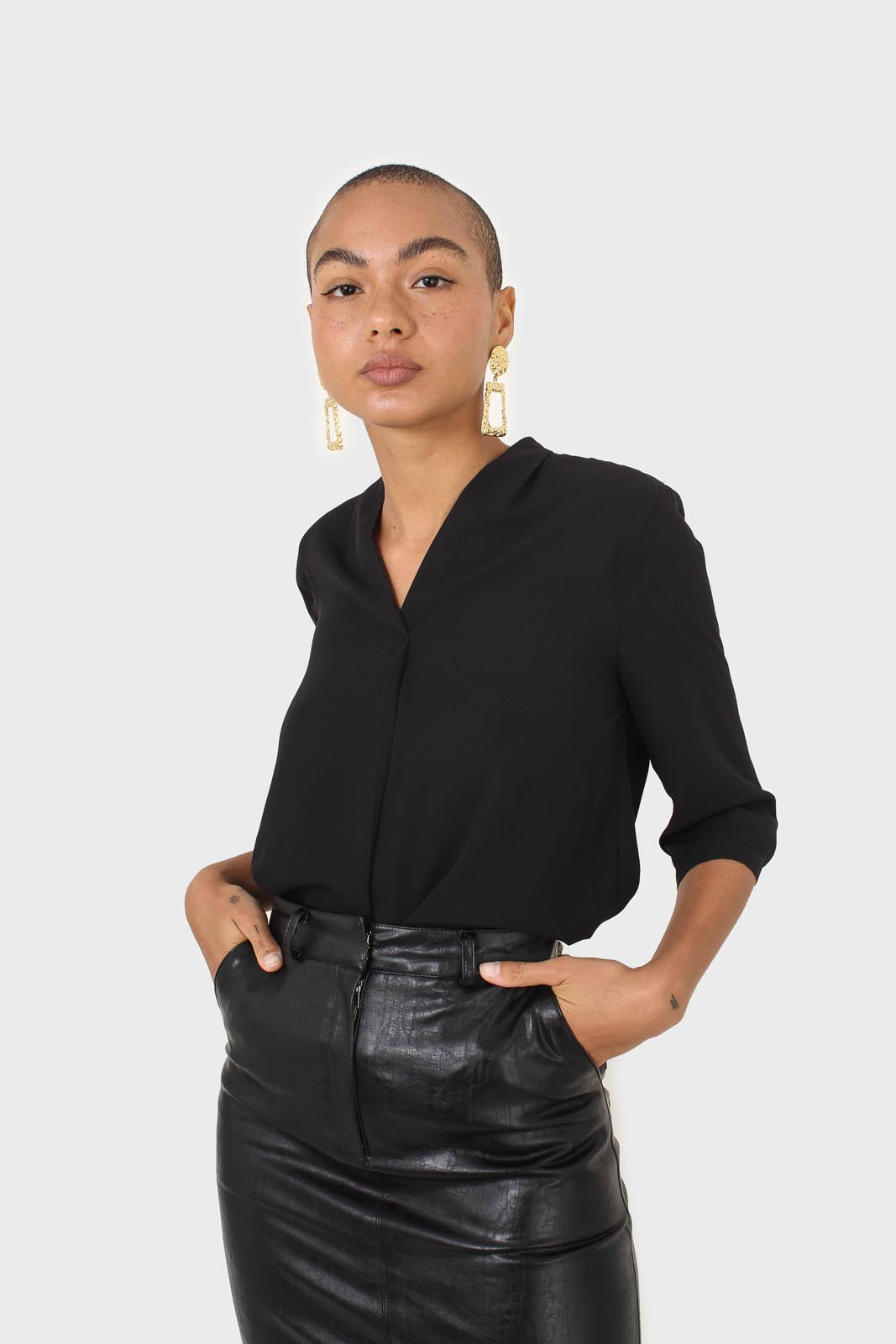 Black classic deep V blouse