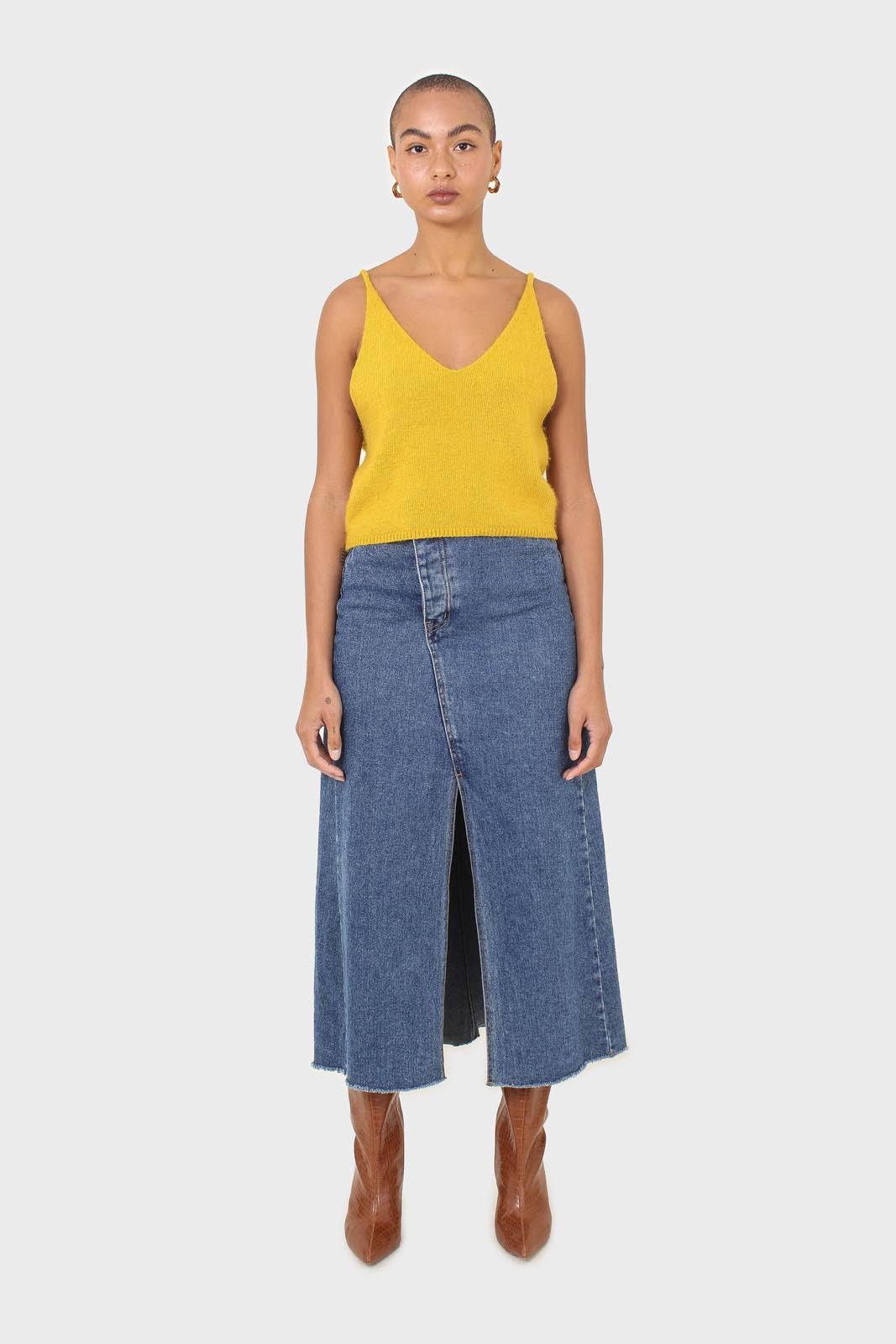 Mustard thick angora crop tank