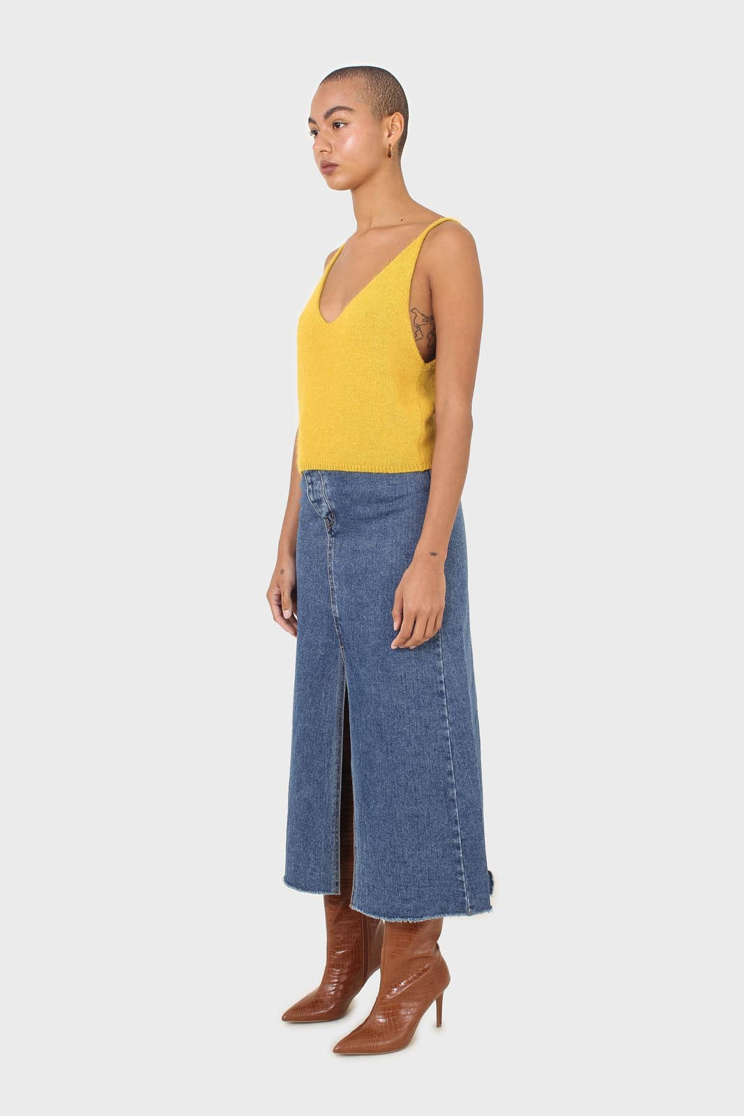 Mustard thick angora crop tank