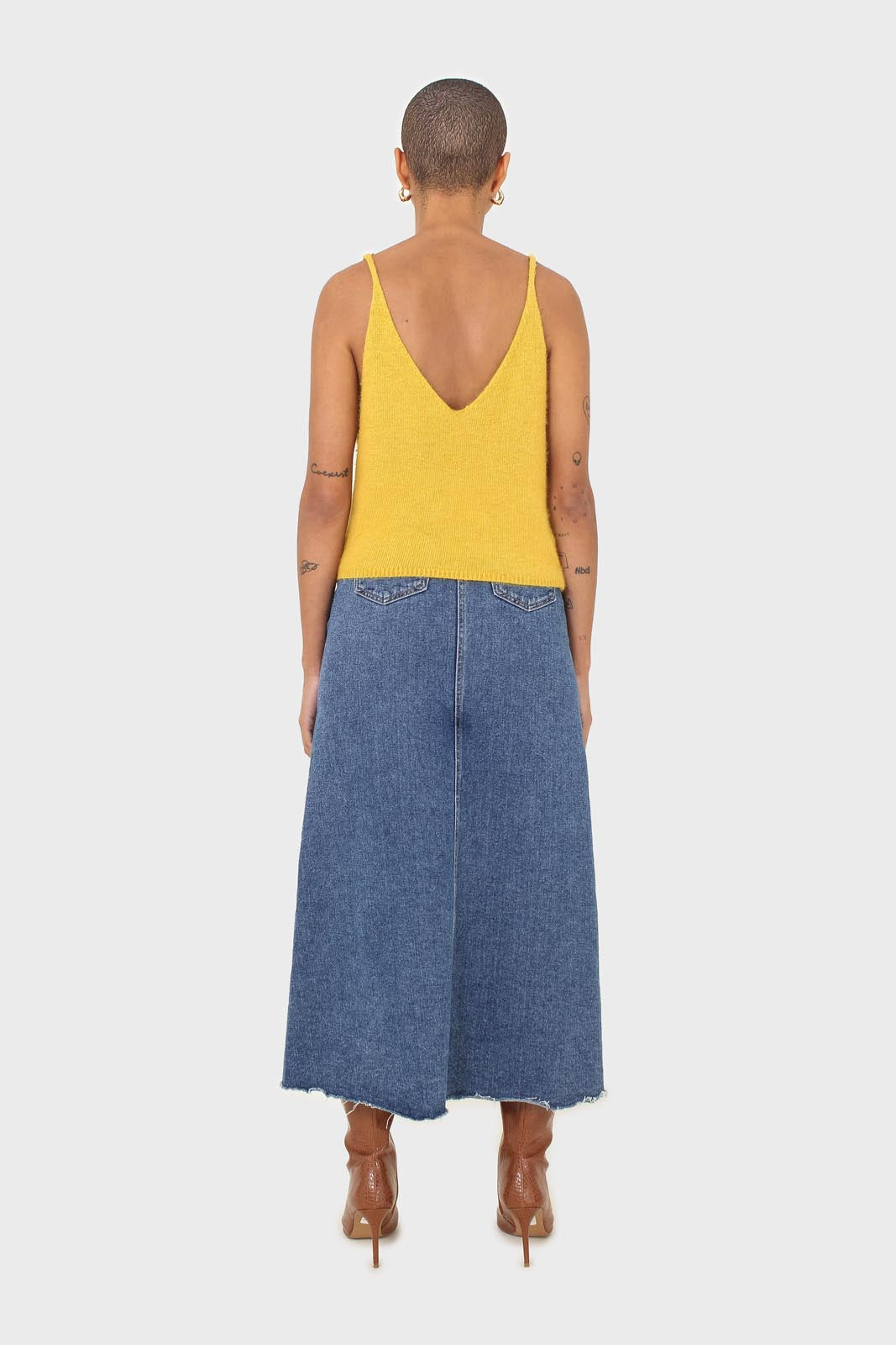 Mustard thick angora crop tank