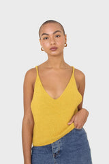 Mustard thick angora crop tank