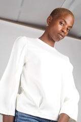 White sharp seamed sleeve top