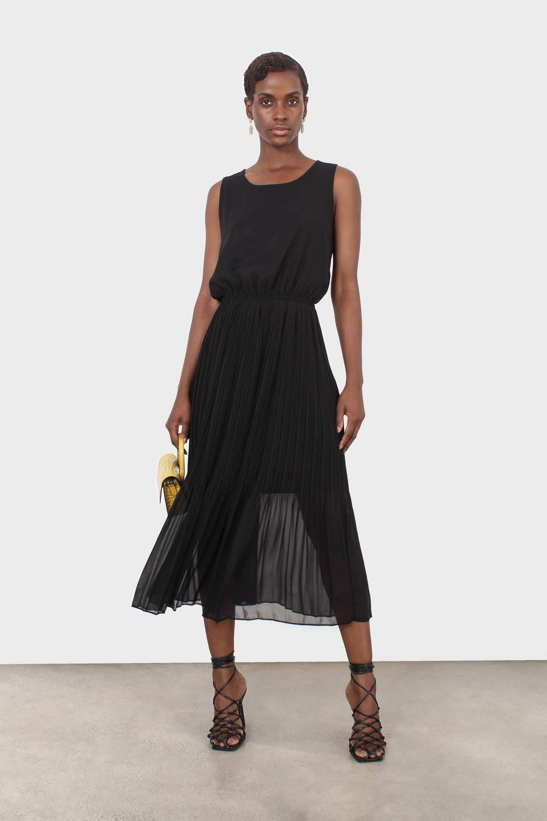 Black silky micro pleat maxi dress