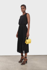 Black silky micro pleat maxi dress