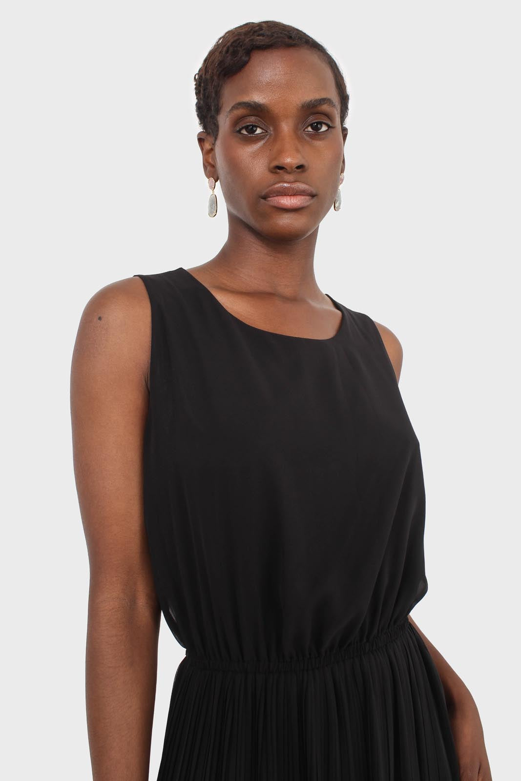 Black silky micro pleat maxi dress