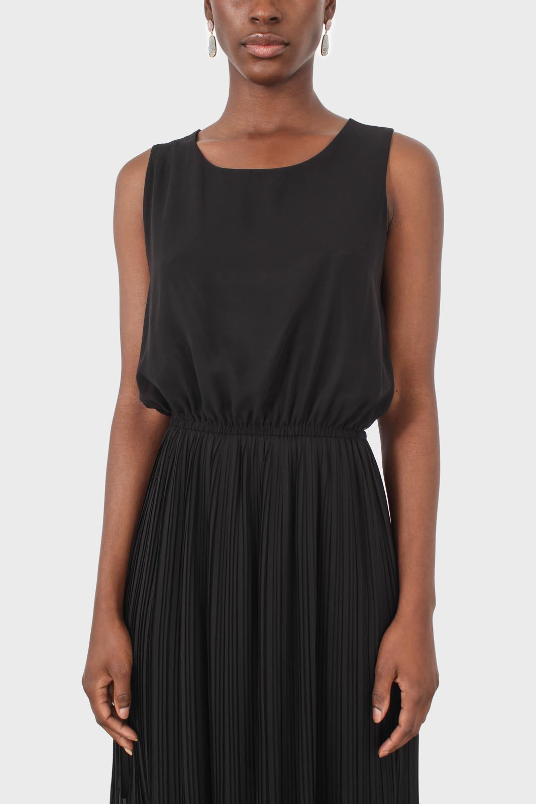 Black silky micro pleat maxi dress