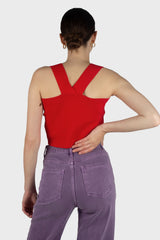 Red thick strap cross back knit tank