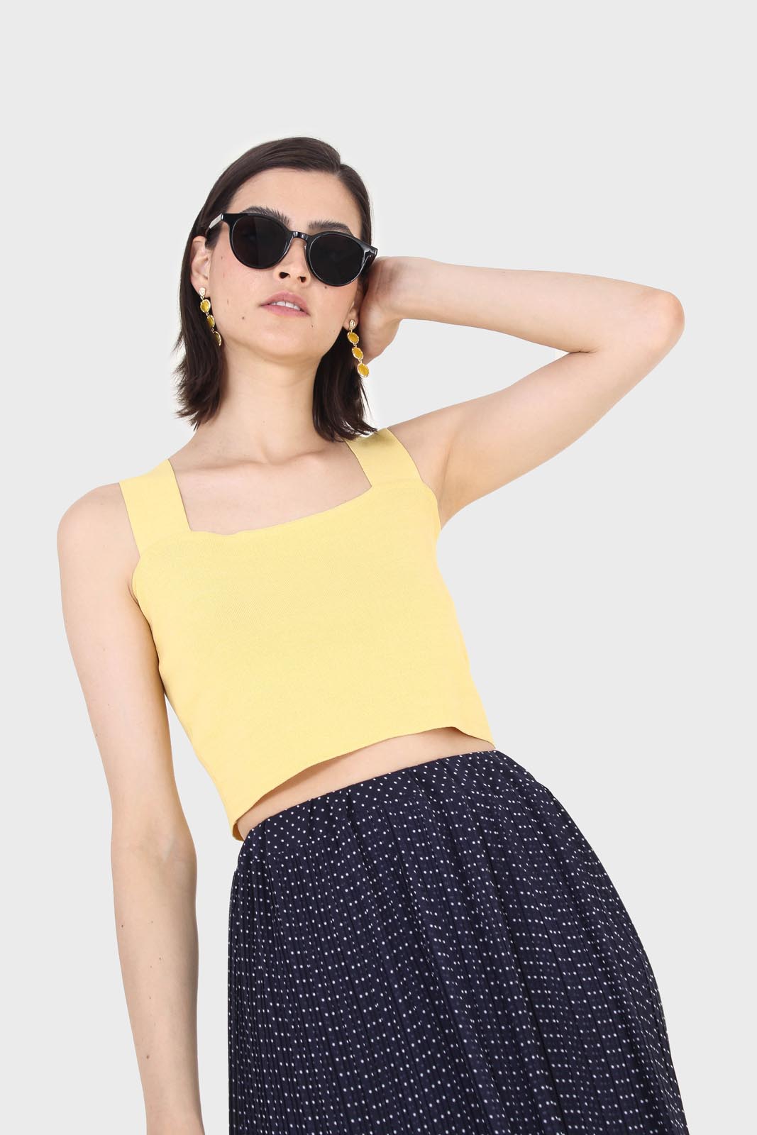 Mustard thick strap cross back knit tank