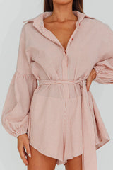 Daytona Beach Long Sleeve Shirt Romper Terracotta Stripe