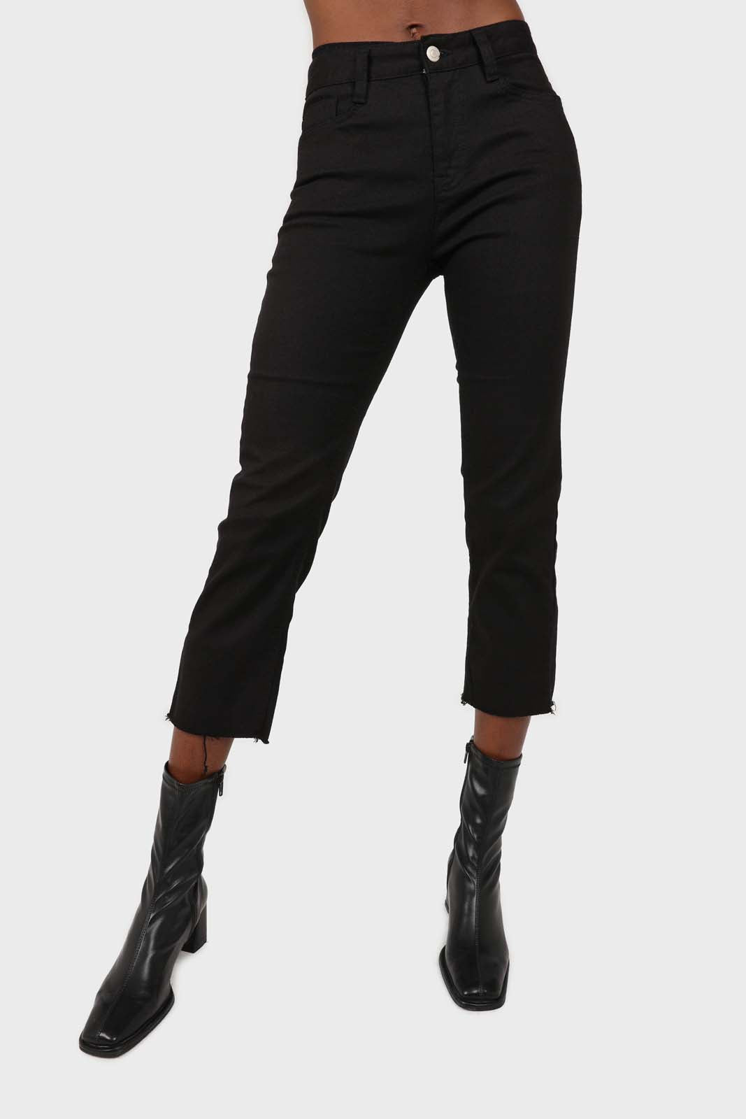 Black cut bottom boyfriend jeans - 2305