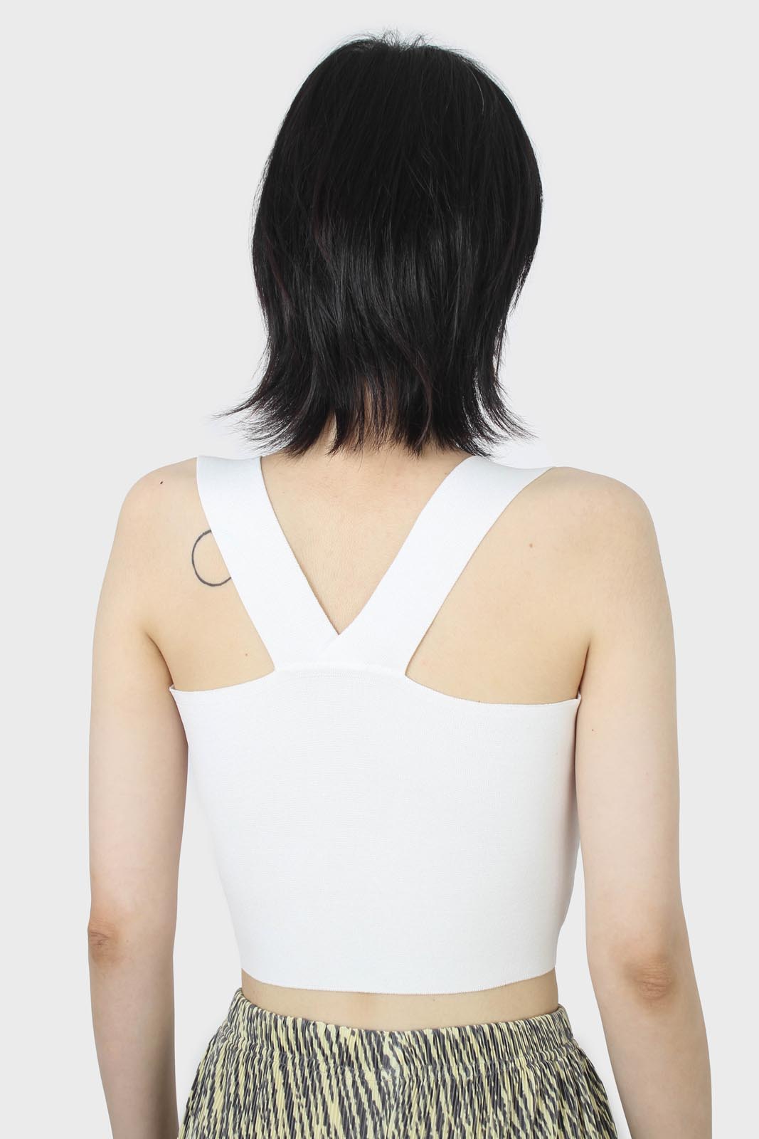 White thick strap cross back knit tank