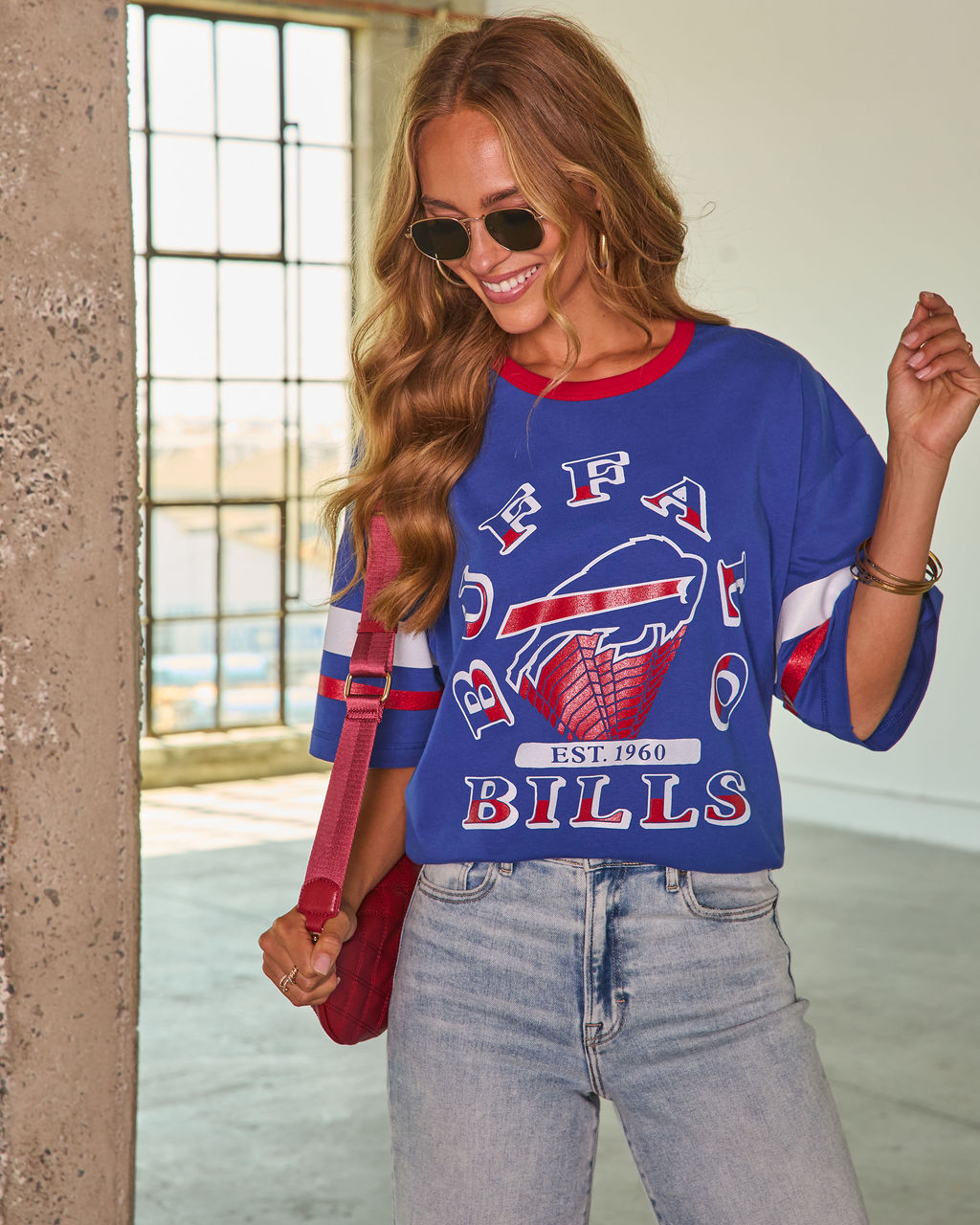 Buffalo Bills Cotton Striped Sleeve Graphic Tee