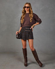 Gwen Pleated Wool Plaid Buckle Strap Mini Skirt