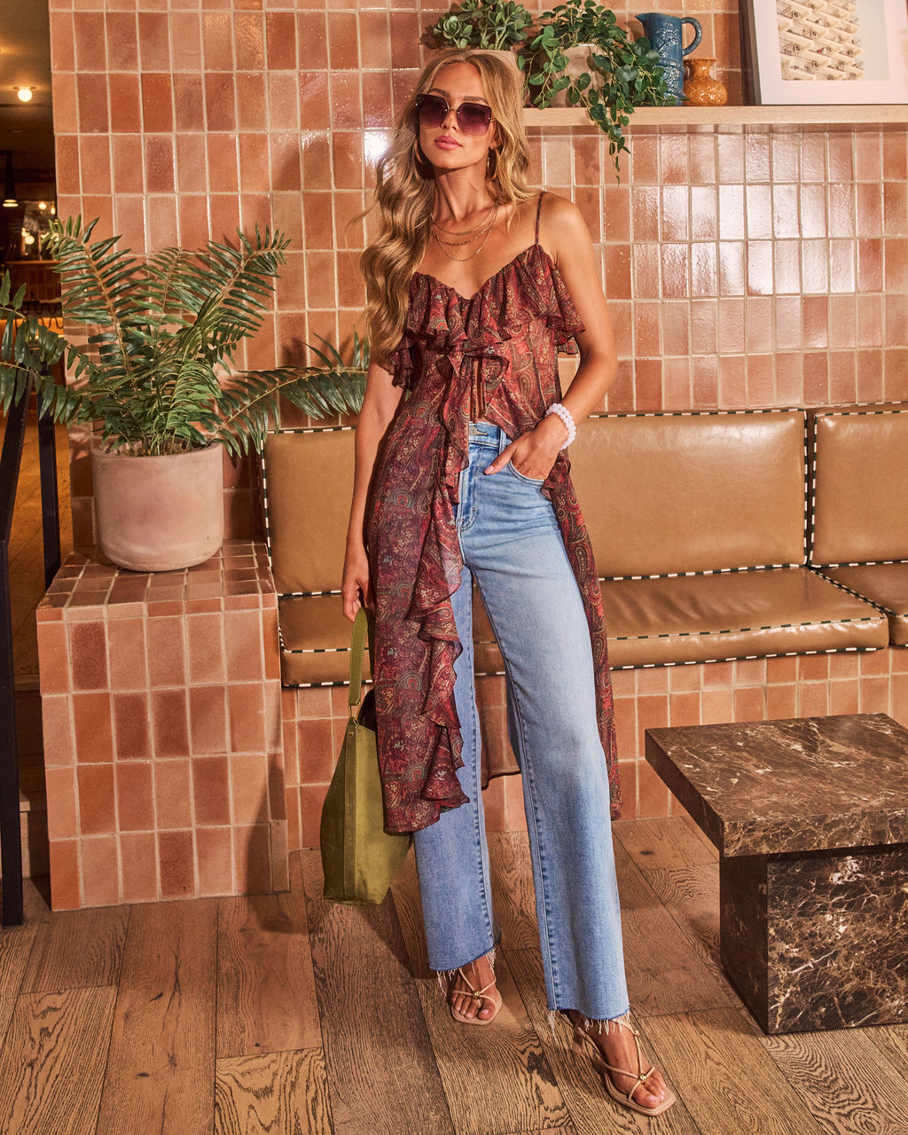 Wild Dahlia Ruffle Paisley Maxi Top