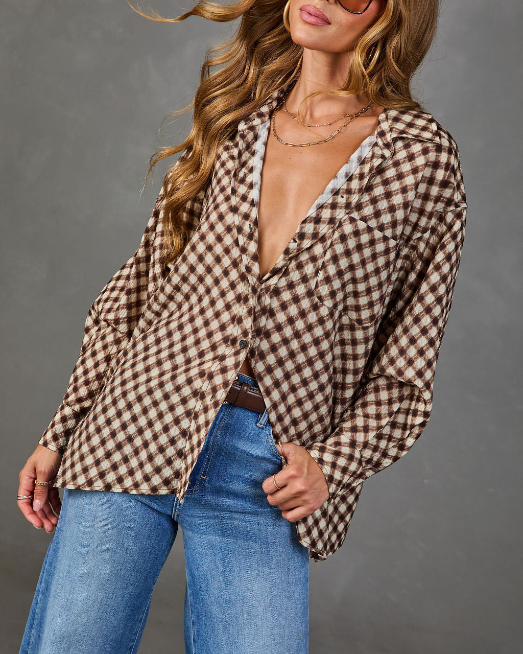 Good Call Plaid Button Down Blouse