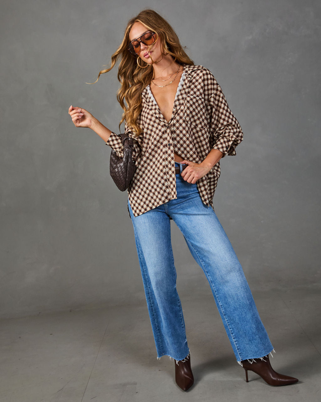 Good Call Plaid Button Down Blouse