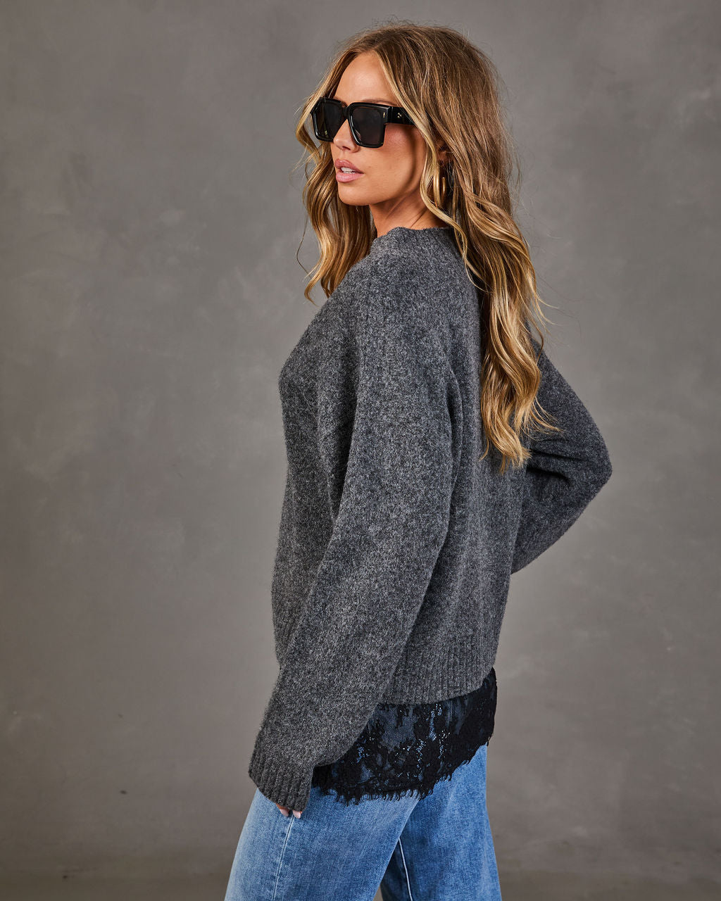 Vanna V Neck Lace Trim Sweater