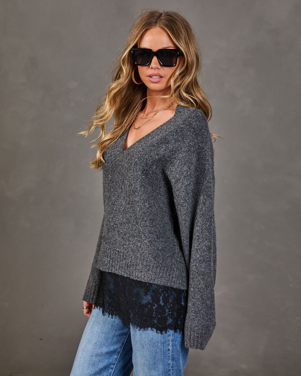 Vanna V Neck Lace Trim Sweater