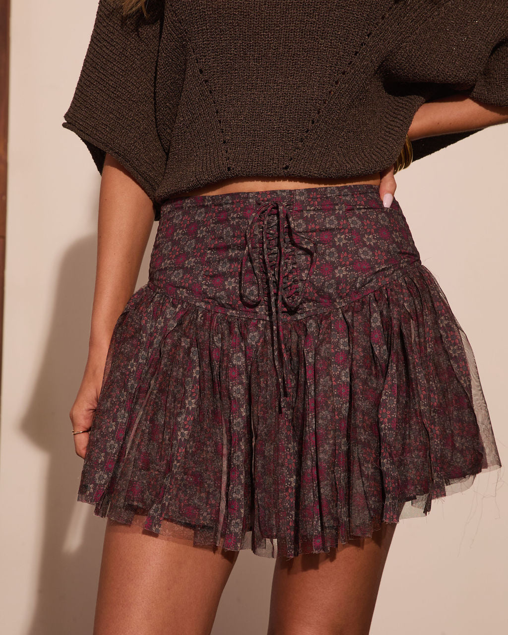 Between Mornings Pleated Floral Mini Skort