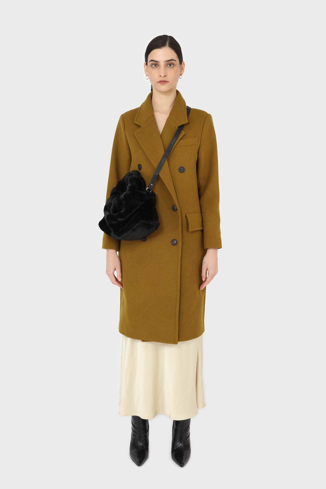 Mustard wool double breasted coat