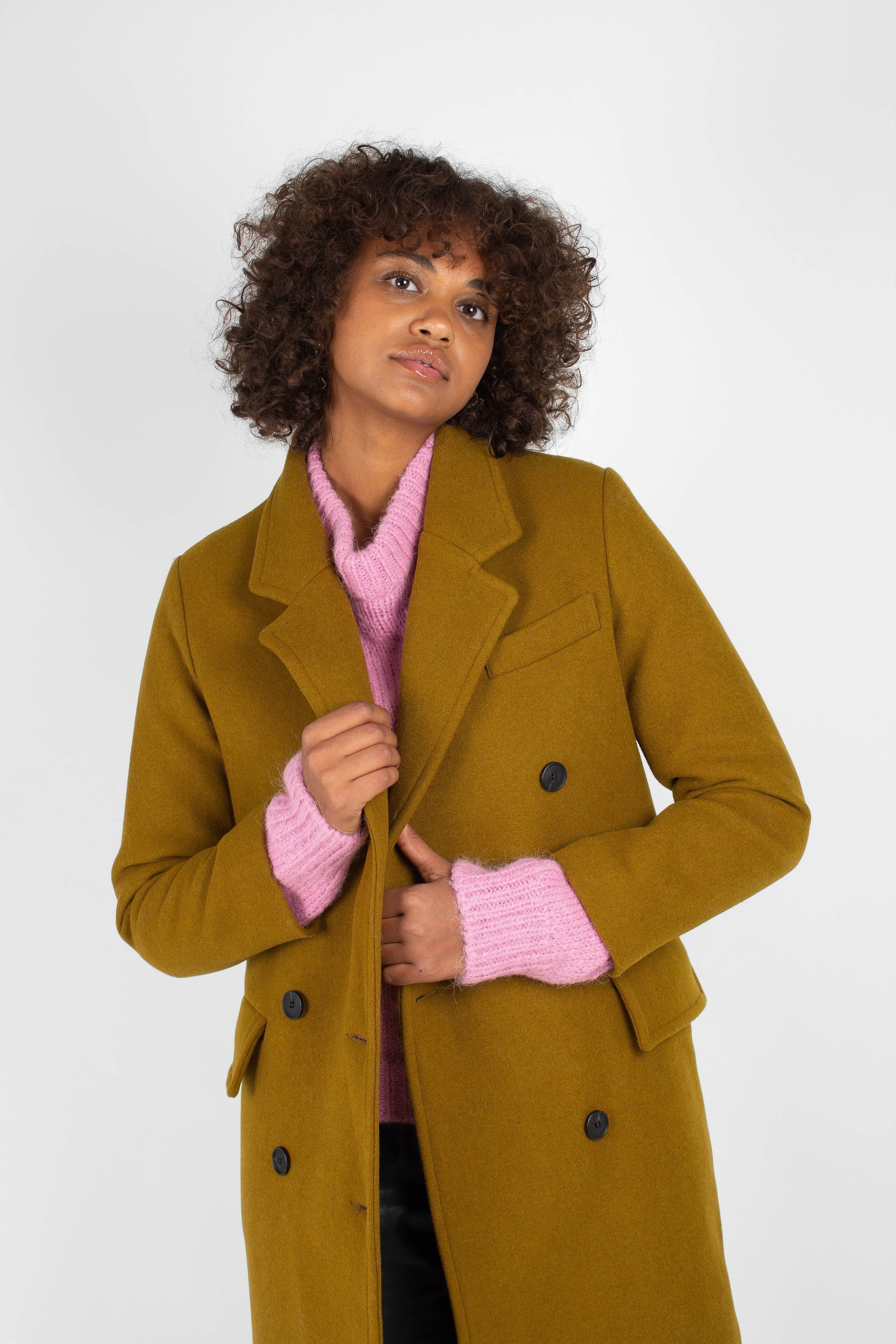 Mustard wool double breasted coat