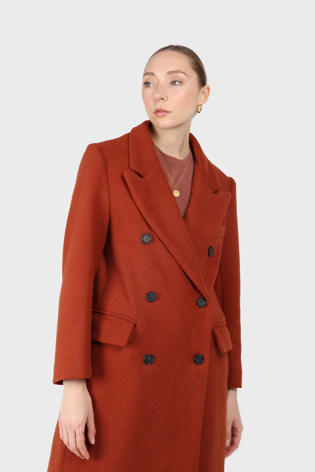 Rust orange wool long coat