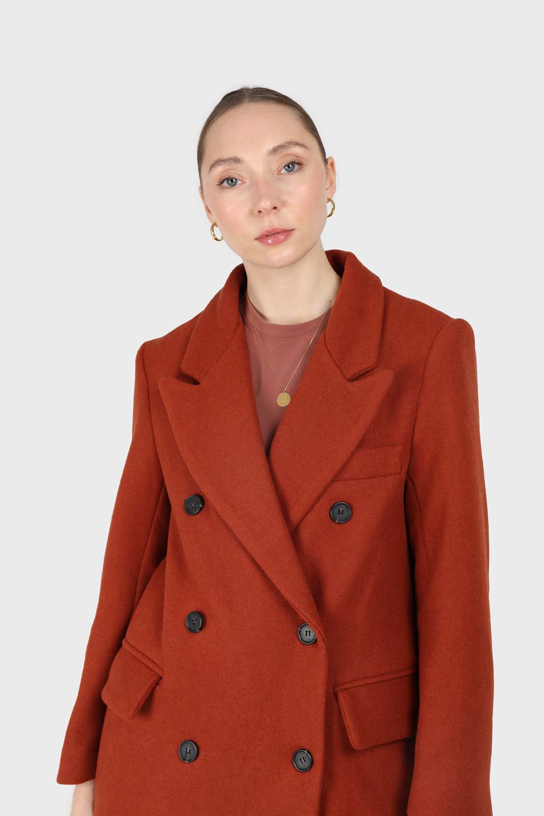 Rust orange wool long coat
