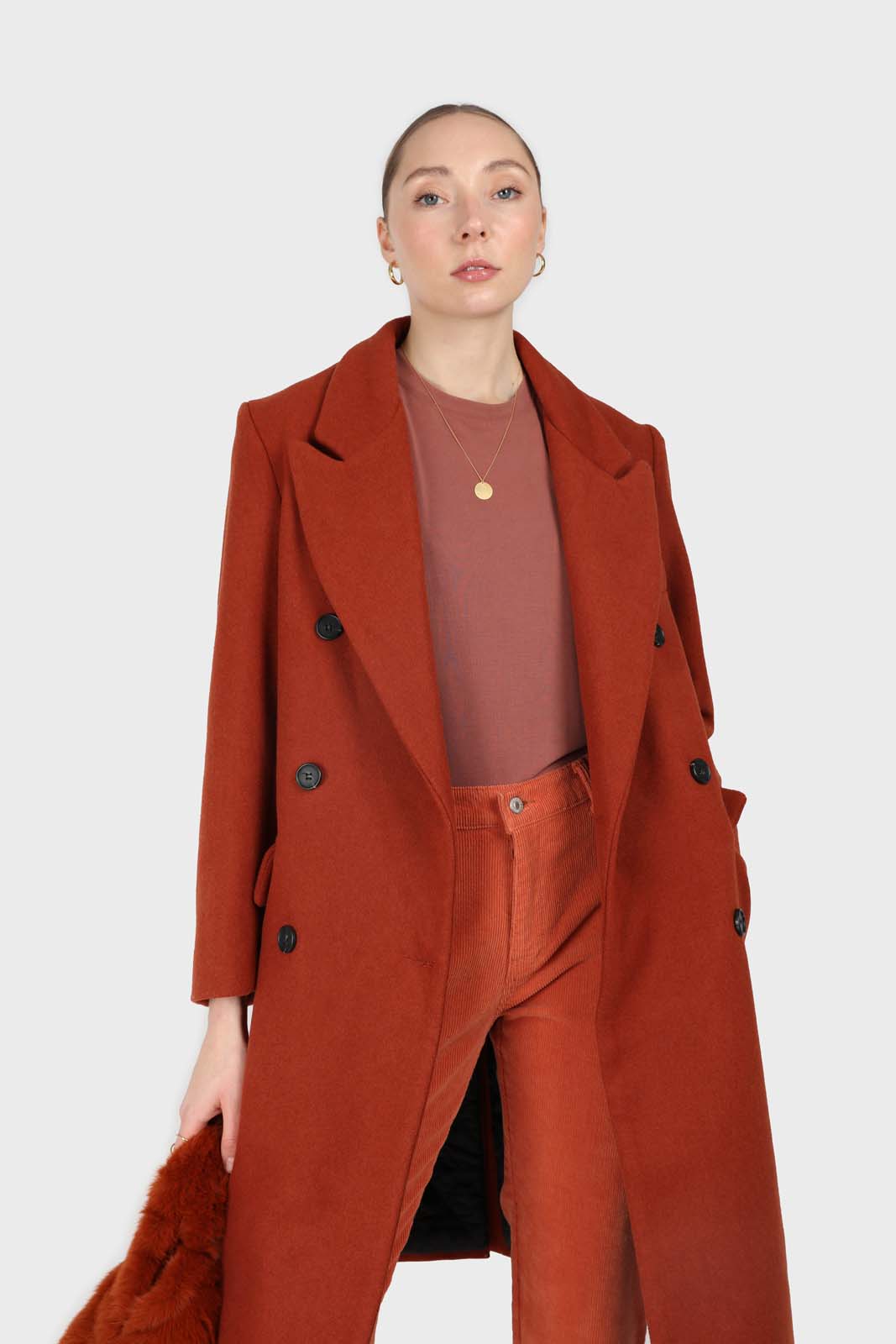 Rust orange wool long coat