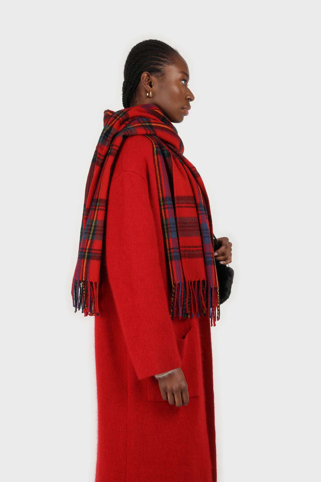 Bold red thick angora sweater coat