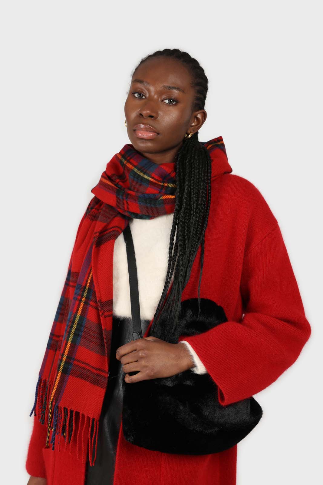 Bold red thick angora sweater coat