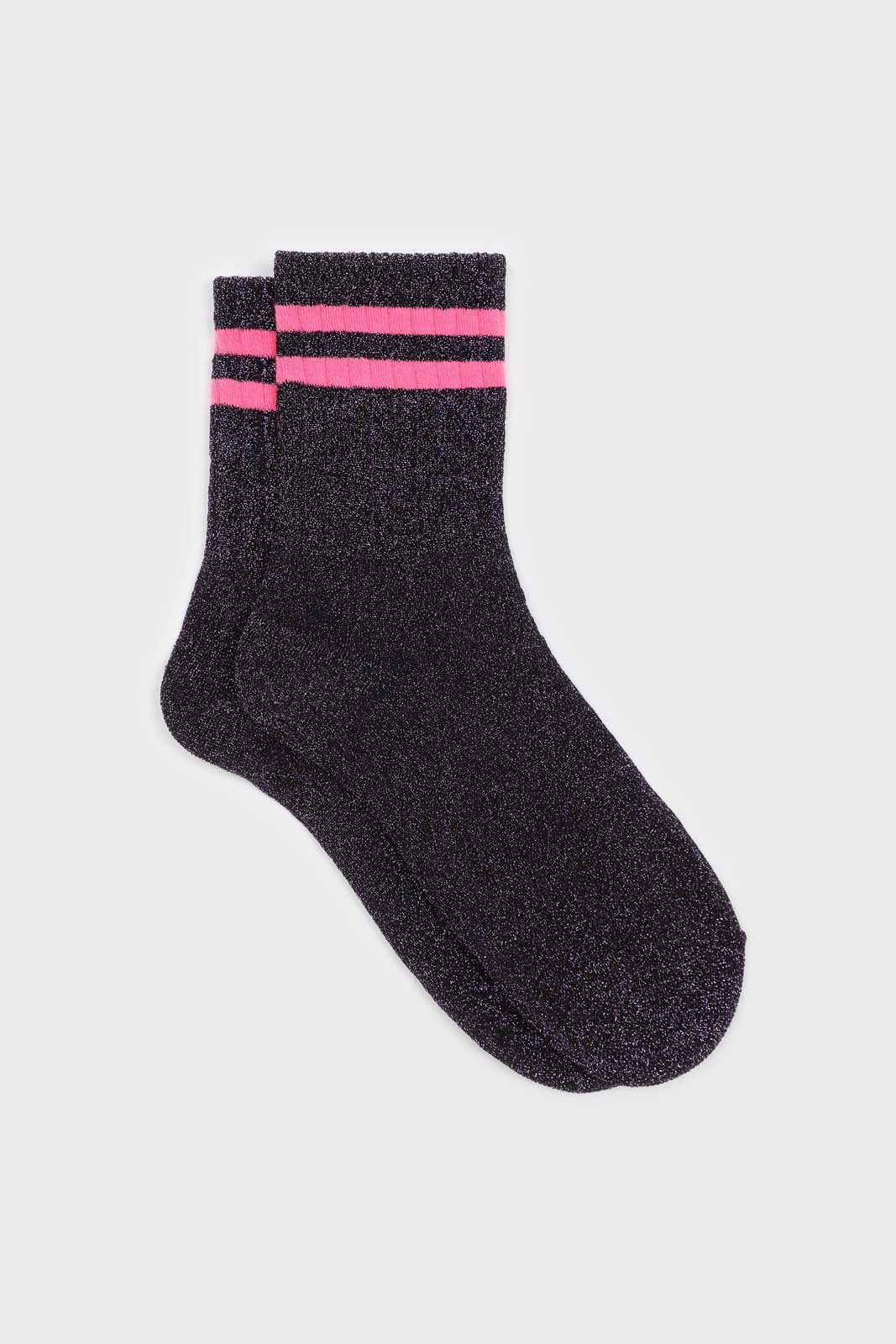 Purple metallic neon pink varsity stripe socks