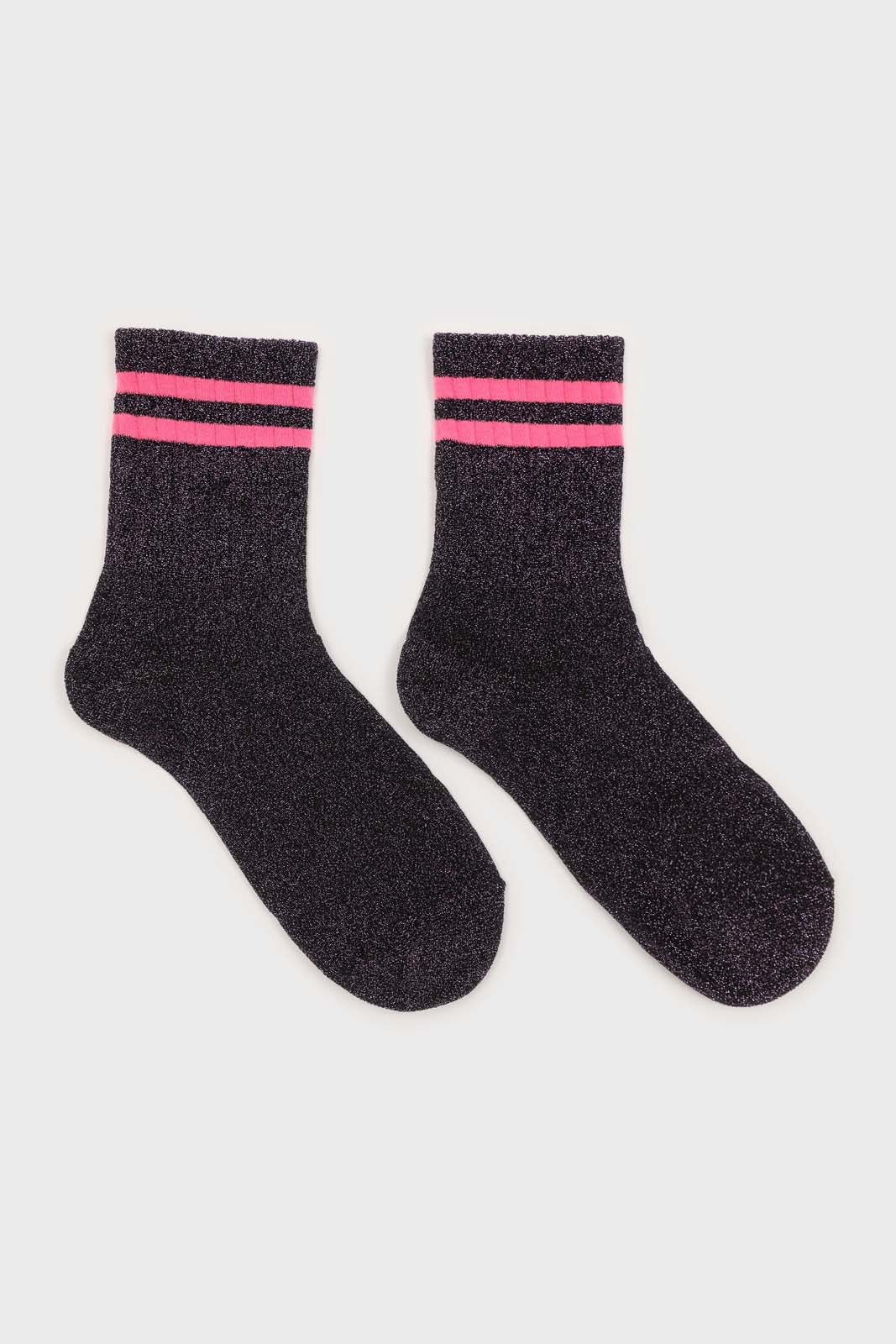 Purple metallic neon pink varsity stripe socks