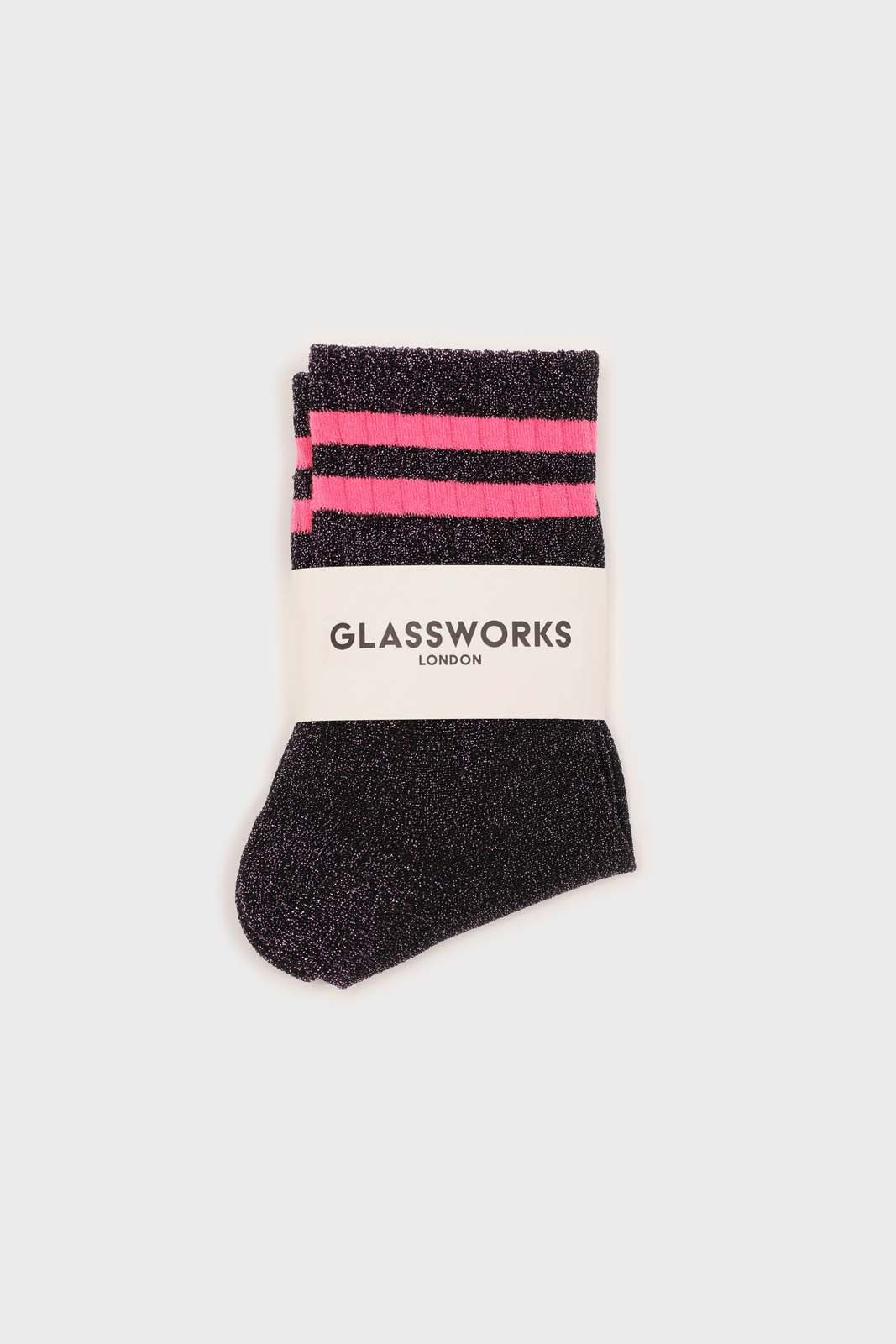 Purple metallic neon pink varsity stripe socks