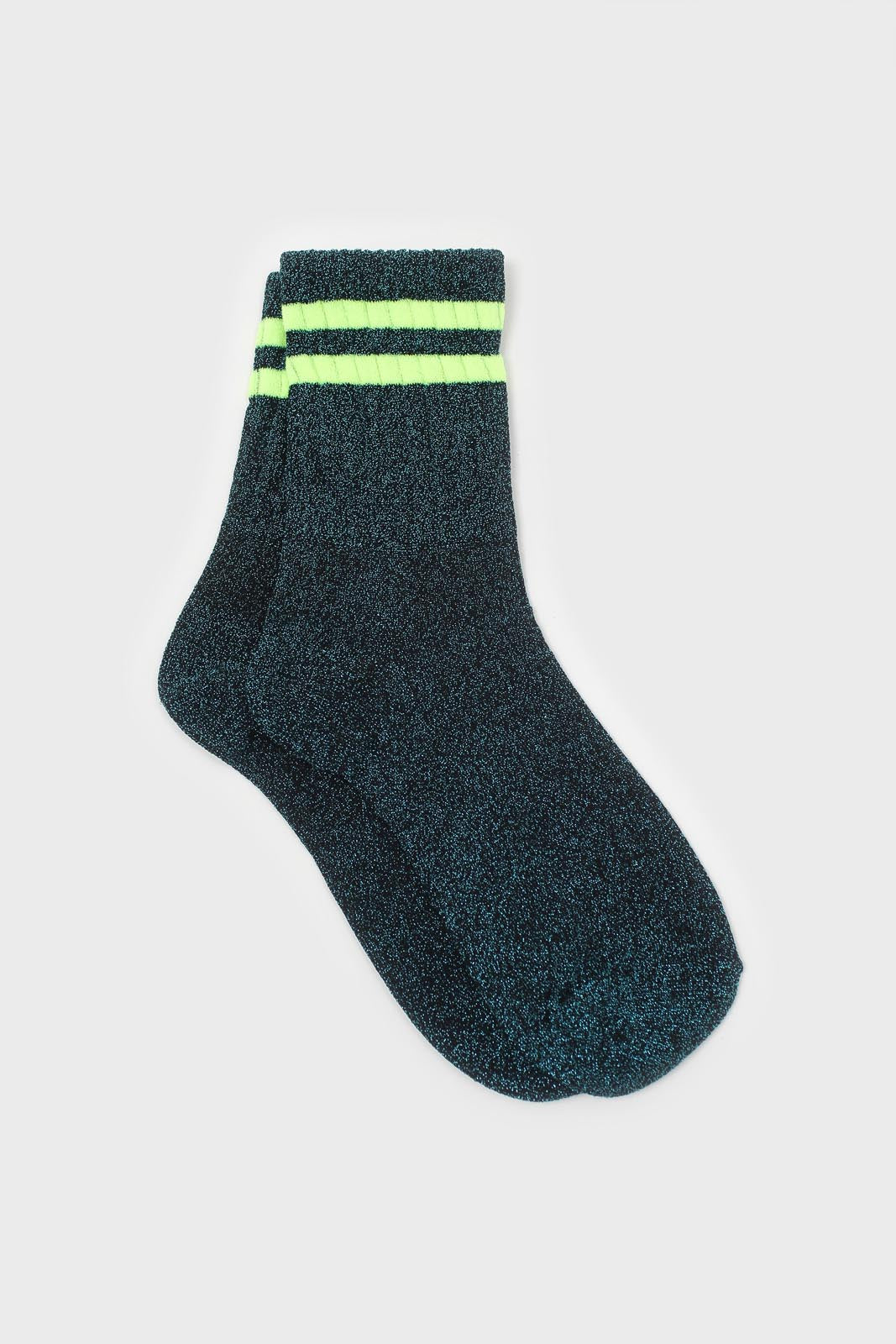 Teal metallic neon yellow varsity stripe socks