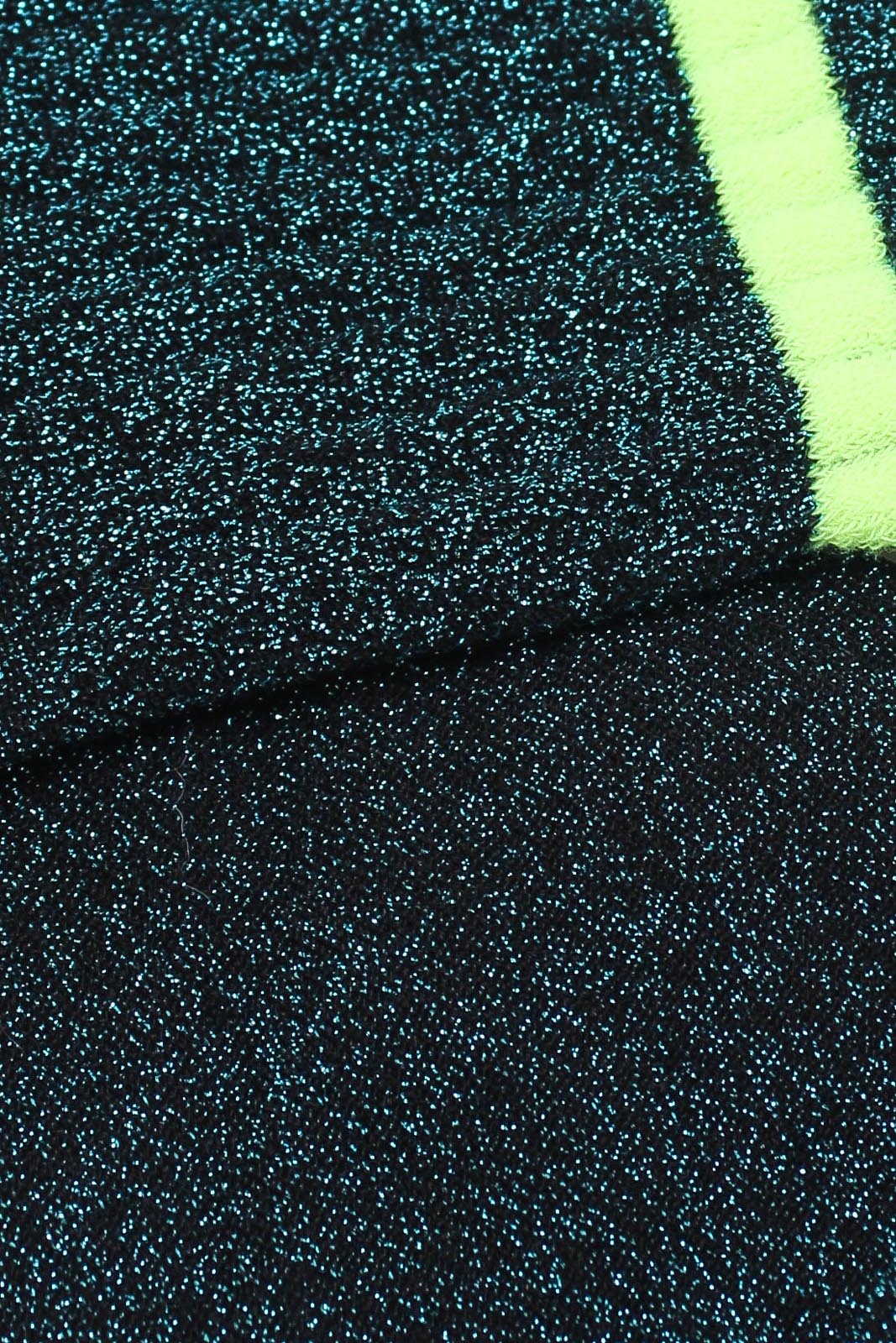 Teal metallic neon yellow varsity stripe socks