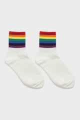 White rainbow ankle stripe socks