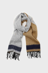 Mustard and charcoal contrast block fringe scarf