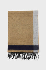 Mustard and charcoal contrast block fringe scarf