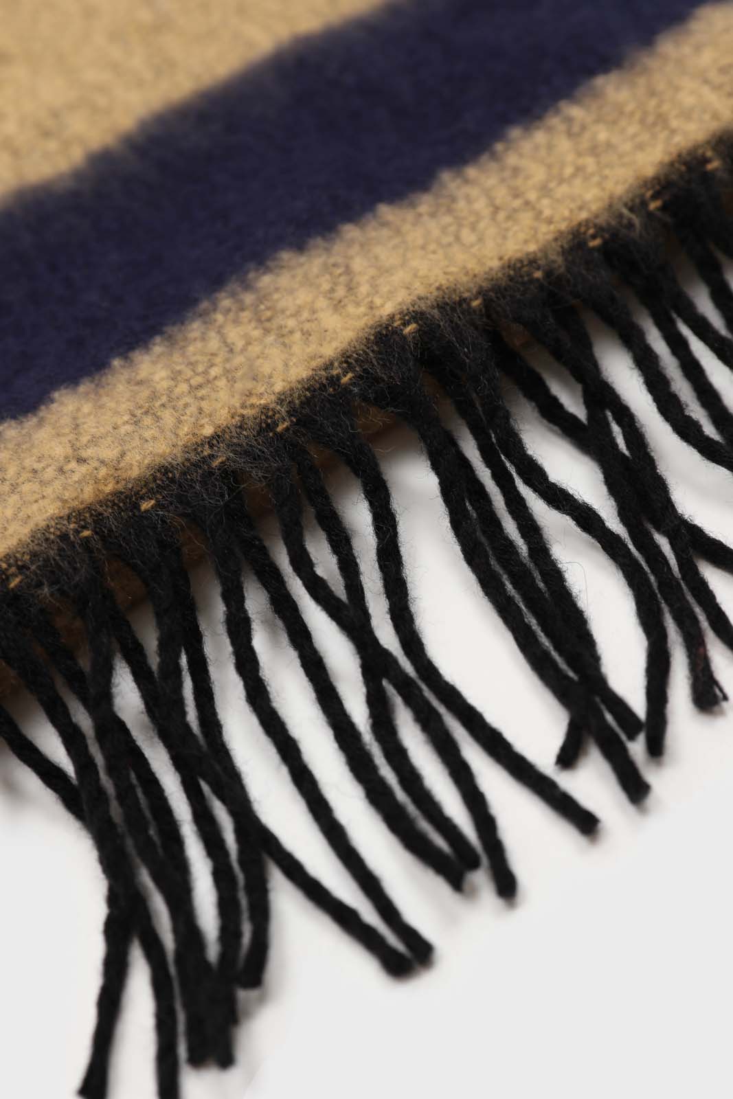 Mustard and charcoal contrast block fringe scarf