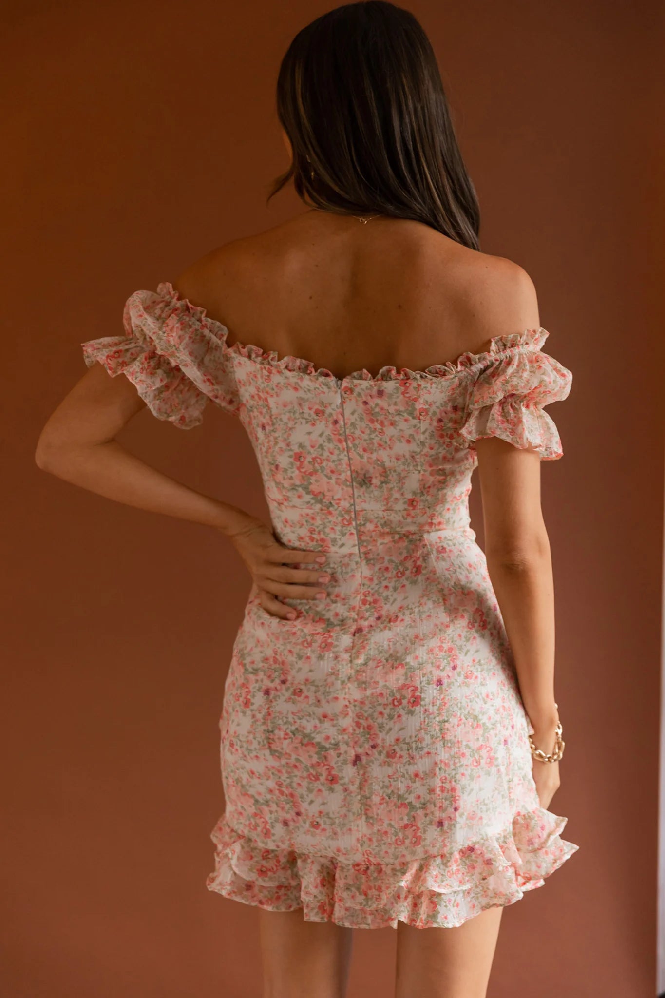 Linka Drawstring Detail Frill Dress Floral Blush