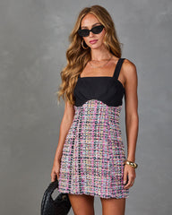 Sunday Charm Tweed Color Block Mini Dress