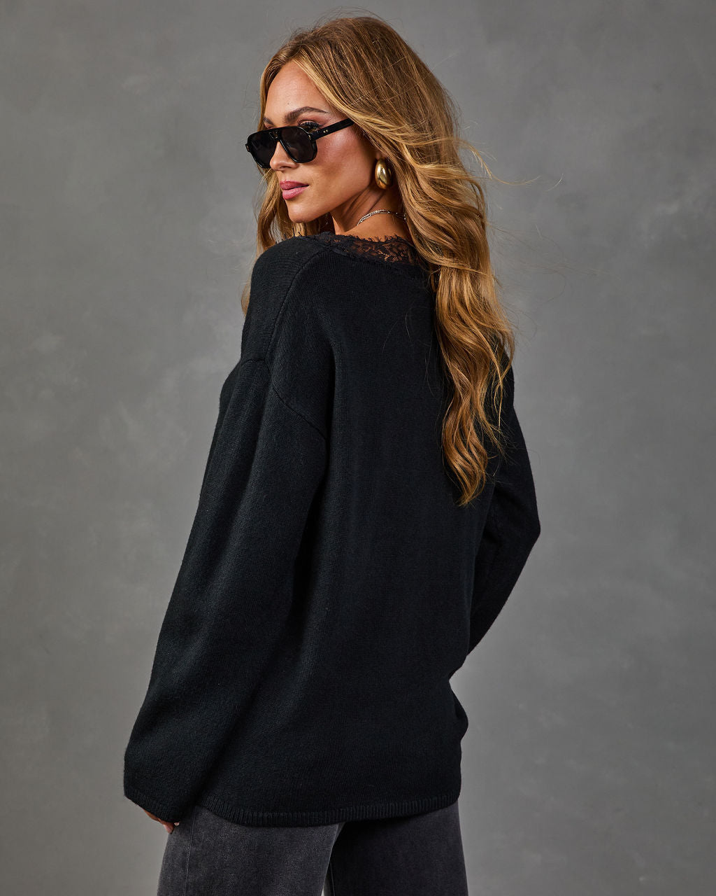 Courtyard Morning Knit Lace Trim Sweater