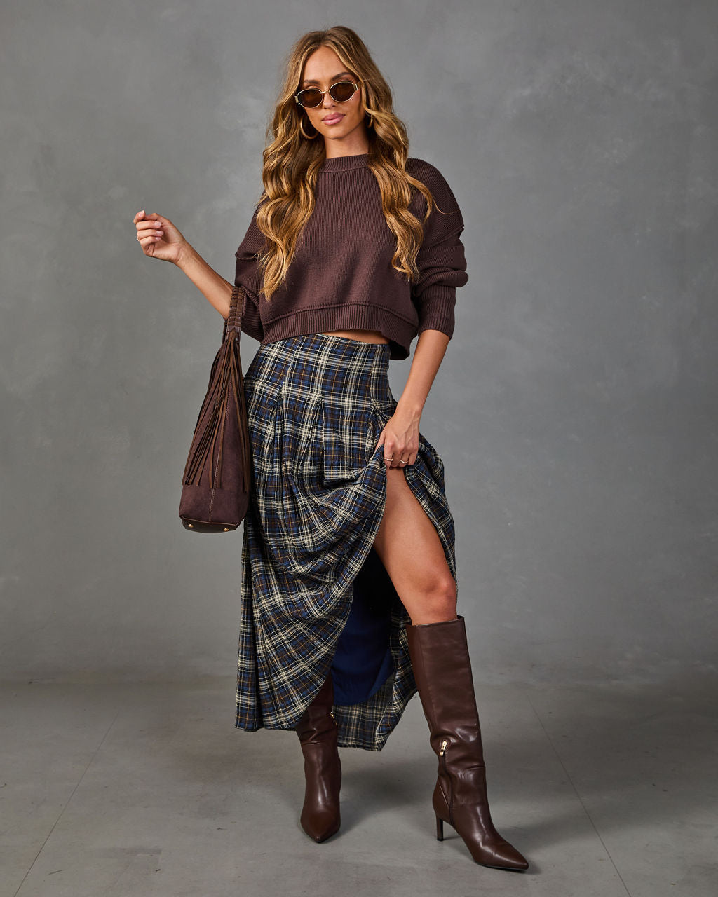 Adela Cotton Plaid Maxi Skirt