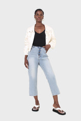 Light blue wash exposed button jeans