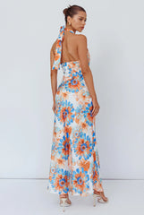 Shana Halterneck Maxi Dress Flowers Blue