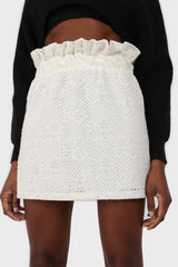 Ivory ruched waist eyelet mini skirt