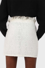 Ivory ruched waist eyelet mini skirt